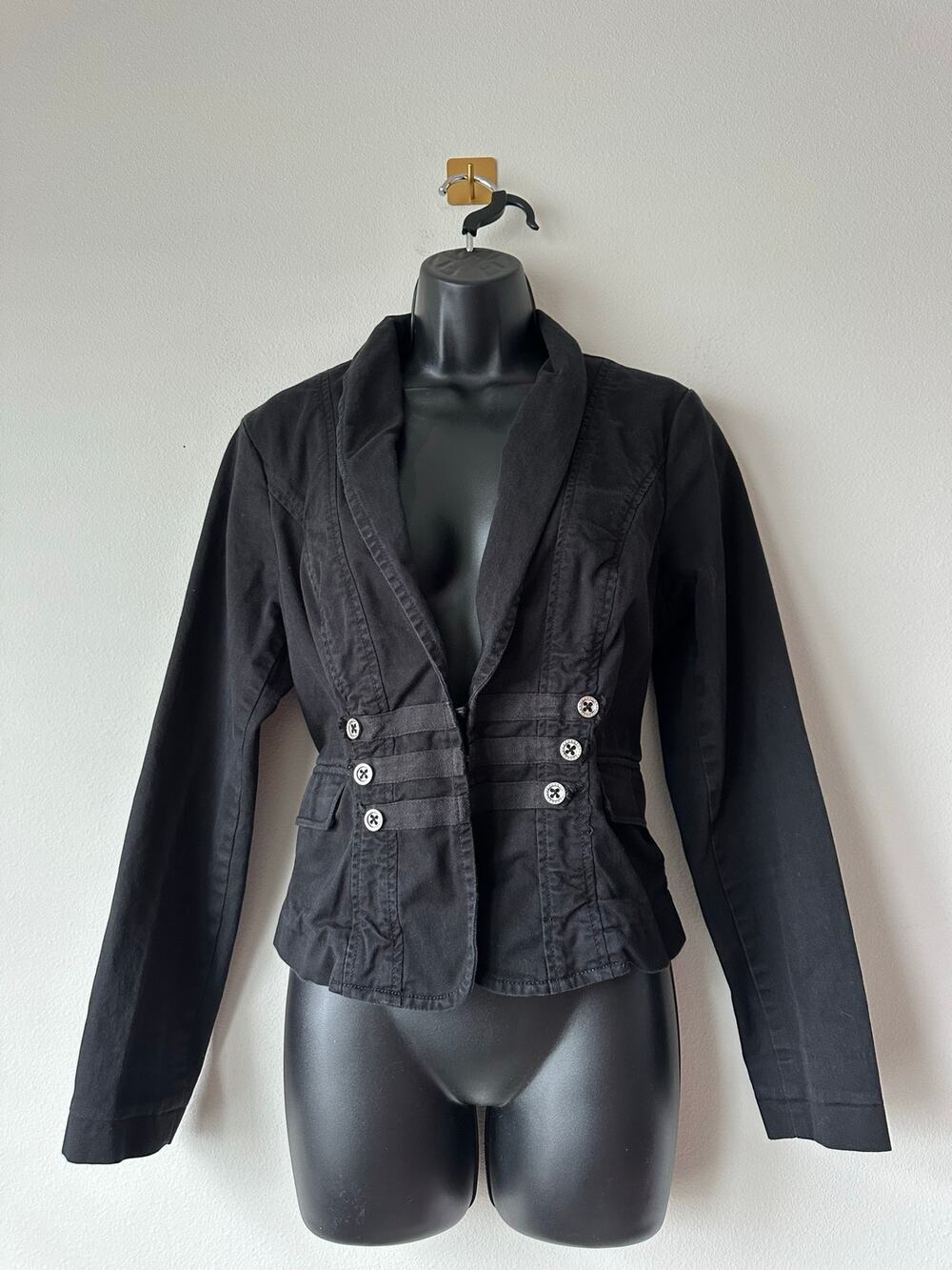 Vintage y2k Black Military Corset Blazer Fitted Button Waist Gothic Equestrian 8